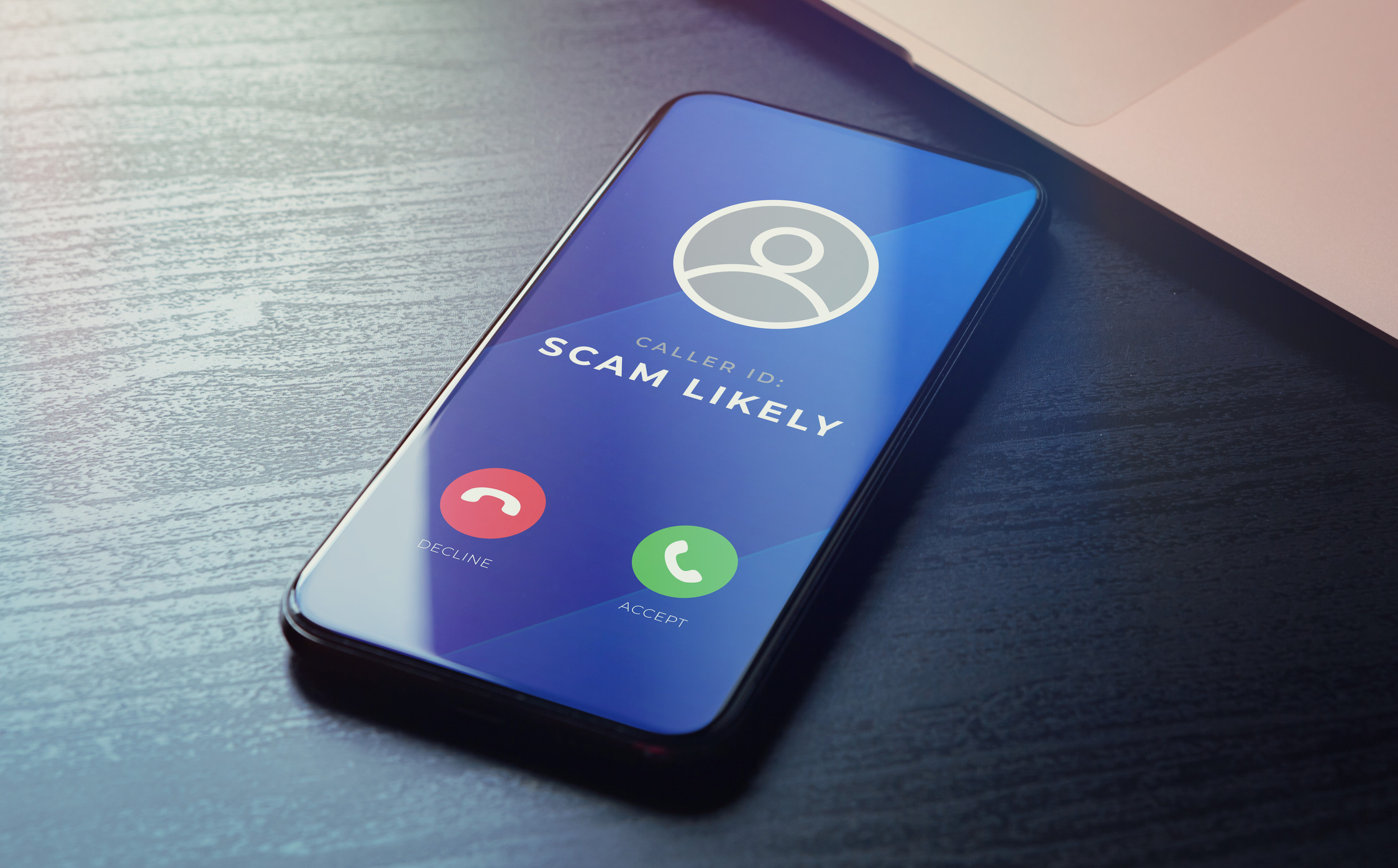 Scam phone call from unknown number. Anti-scam fishing app - block scam and unwanted calls concept